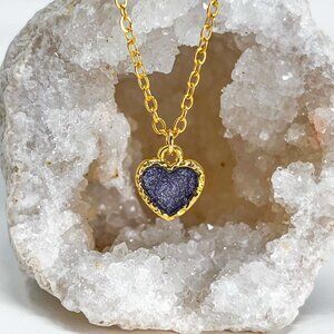 3/$20 14k Gold Dark Purple Glitter Resin Heart Charm Handmade Pendant Necklace